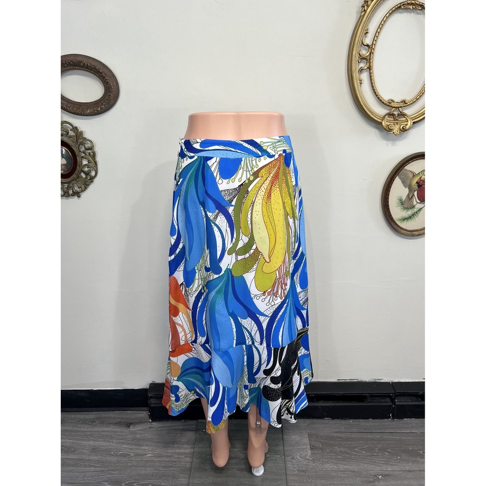 Kobi Halperin Blue Multicolor Silk Abstract Floral Asymmetrical Skirt Size S
